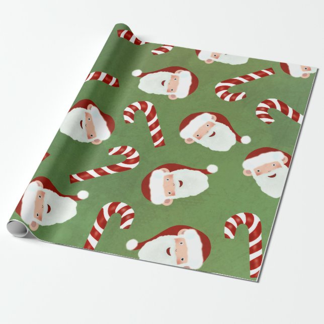 Julkonsten Candy Can i Santa & Candy cane Mönster Presentpapper (Utrullad)