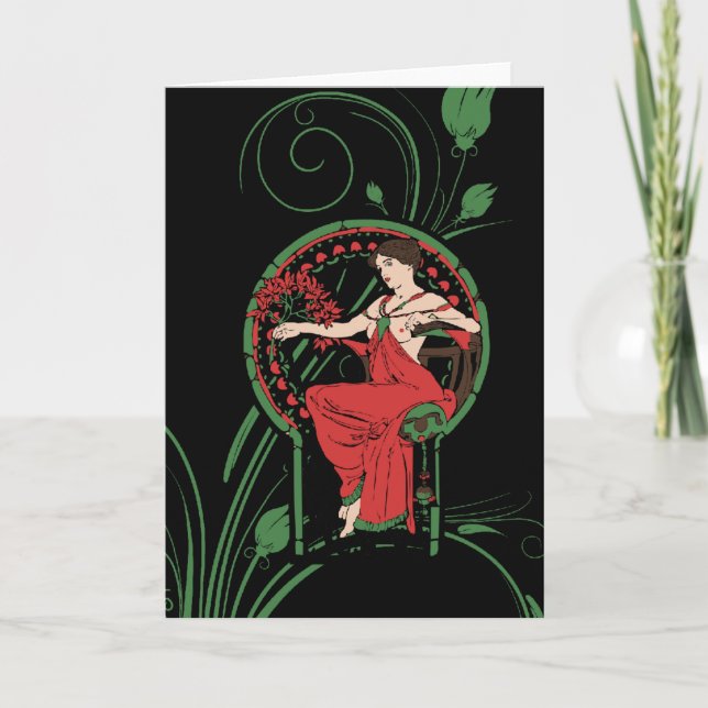 Julkonsten Vintage Mucha Art Helgkort (Framsida)