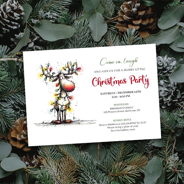 Julkonstig ren julfest inbjudan (Holiday quirky reindeer Christmas party invite

)