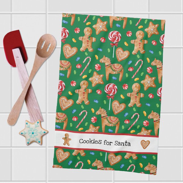 Julkookies för Santa Grönt Kitchen Towel Kökshandduk (Skapare uppladdad)
