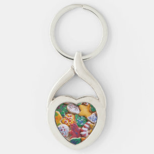 Julkookies I Colorful Helgdag Baking Twisted Heart Silverfärgad Nyckelring