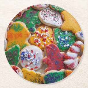 Julkookies I Colorful Helgdag Baking Underlägg Papper Rund