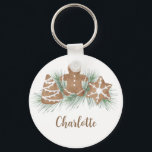 Julkookies Nyckelring<br><div class="desc">Den här festliga nyckelkedjan är dekorerad med vattenfärgade julkakor och löv. Anpassade enkelt med ditt namn eller monogram. Ursprunglig vattenfärg © Michele Davies.</div>