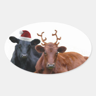 Julkor i Santa Hat och Antlers Helgdag Ovalt Klistermärke