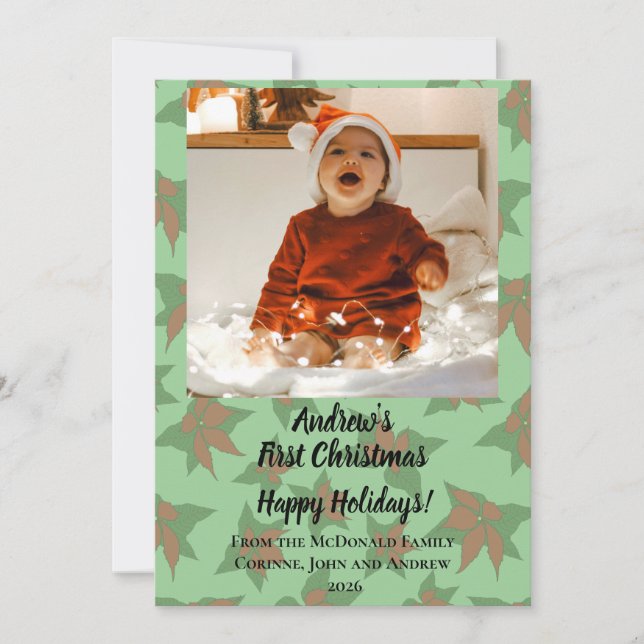 Julkort Babyens första jul grön Inbjudningar (Framsida)