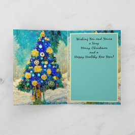 Julkort blå och guldfärgad träd Klimt stiliserad Kort