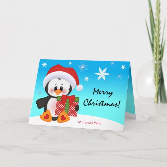 Julkort Cute Funny Penguin Gift Helgkort (Framsida)