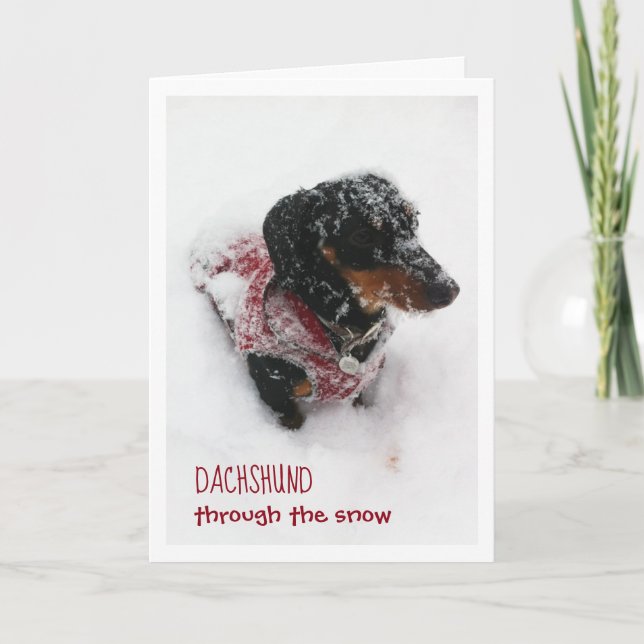 Julkort - Dachshund genom Snö Kort (Framsida)