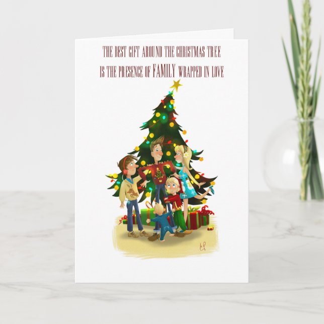 Julkort - Familj vid jul Helgkort (Framsida)