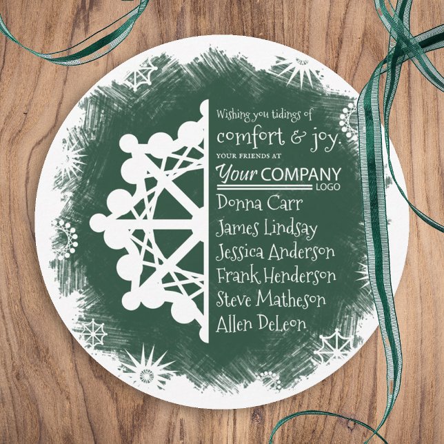 Julkort för affärer i tallgrönt och burgunderrött (forest green hunter green company holiday card, green business logo christmas greeting card )