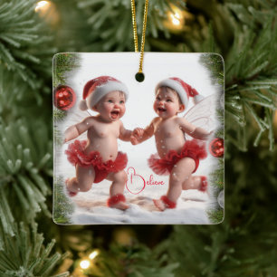 Julkort för Älvor i baby Julgransprydnad Keramik