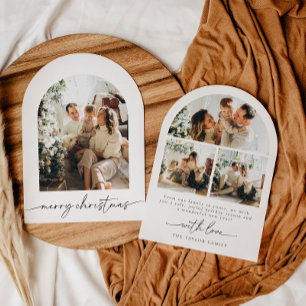 Julkort för Arched Modern Script Photo Family Inbjudningar