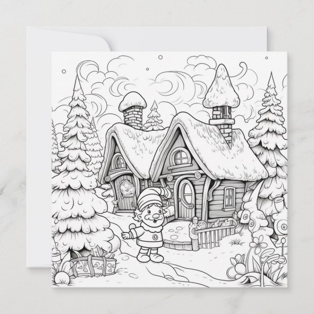 Julkort för barn att färglägga Elfby Snö  (Framsida)