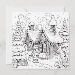 Julkort för barn att färglägga Elfby Snö
