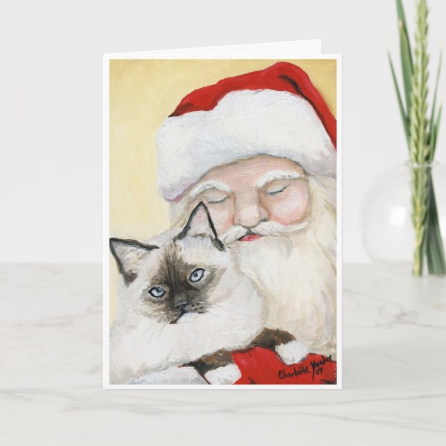 Julkort "för Birman katt- & Santa" konst Helgkort (Framsida)