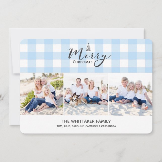 Julkort för blåttGingham 3-Photo (Framsida)