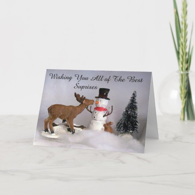 Julkort för byarna Reindeer och Snögubbe Helgkort (Framsida)