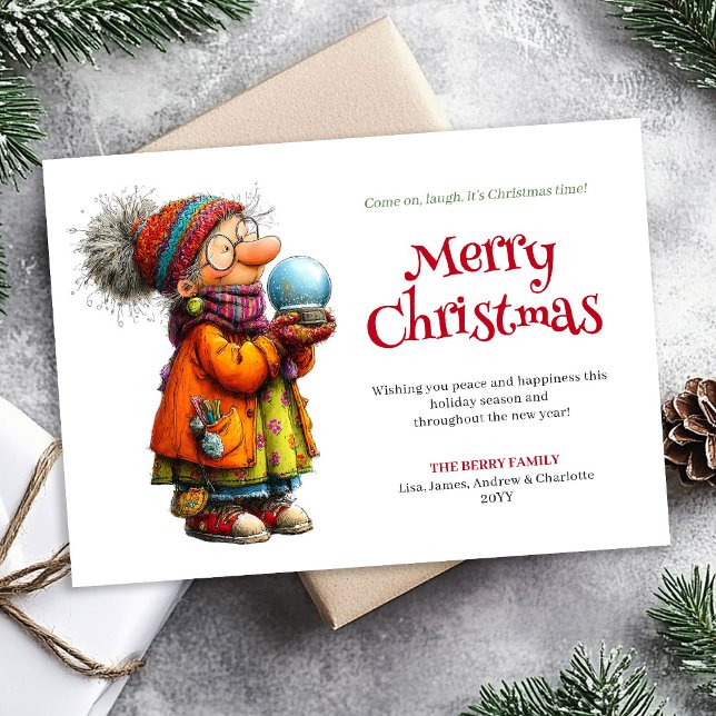 Julkort för Comic Holiday Woman (Comic Holiday Woman Personalized Christmas Card)