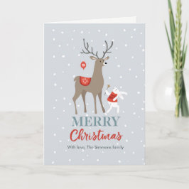 Julkort för Cute Hjort- och kaninvänner Helgkort