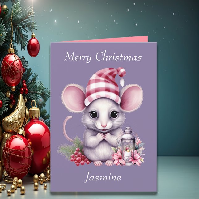 Julkort för Cute Mouse-Rosan Tack Kort (Front)