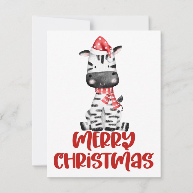 Julkort för Cute Watercolor Zebra (Framsida)