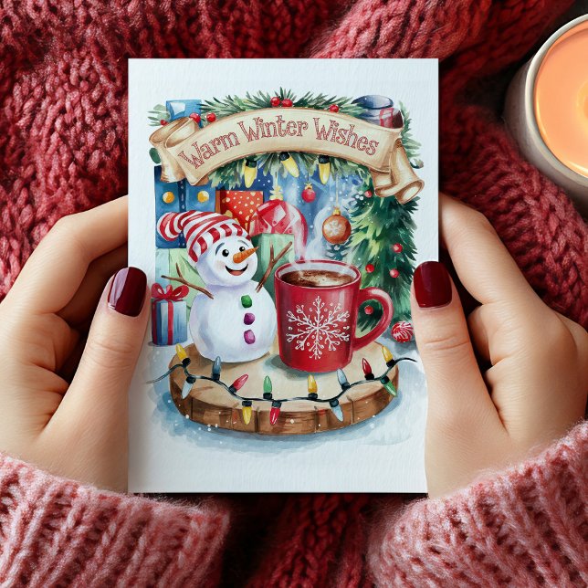 Julkort för Cute Winter Önskemål Snögubbe Helgkort (Skapare uppladdad)