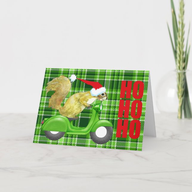 Julkort för ekorreSanta sparkcykel Helgkort (Framsida)