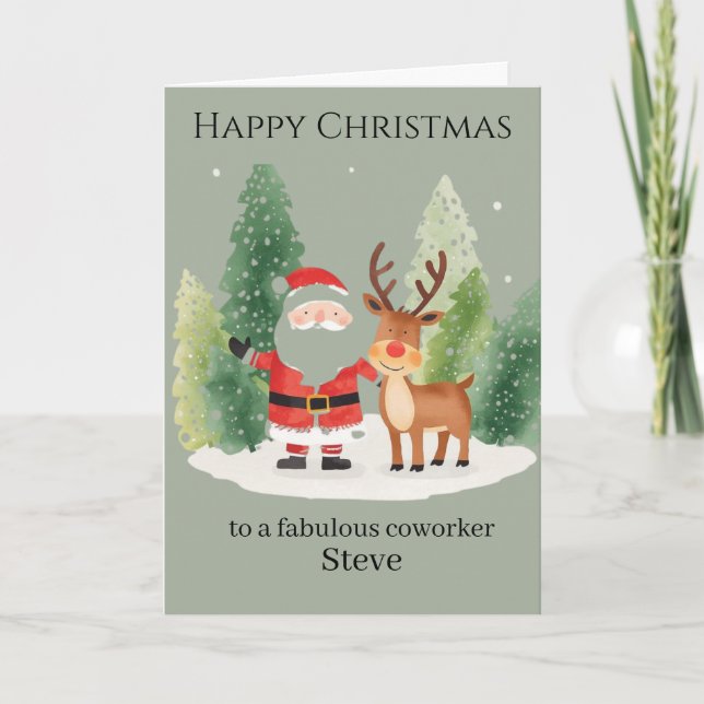 Julkort för en kollega – Tomte och renar Kort (Framsida)