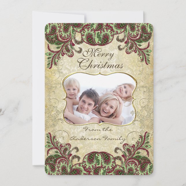 Julkort för familjefopto Vin & Grönt Peacock (Framsida)