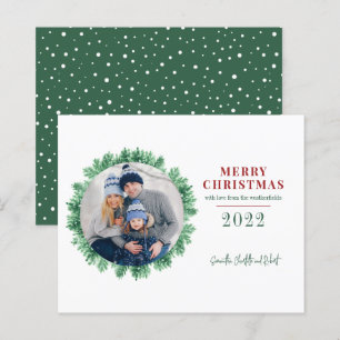 Julkort för familjefoto med tall Budget Holiday