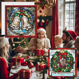 Julkort för fastsatt glas i silver Klockor