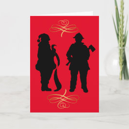 Julkort för Fireman & Santa Silhouettes Kort
