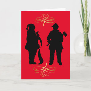 Julkort för Fireman & Santa Silhouettes Kort