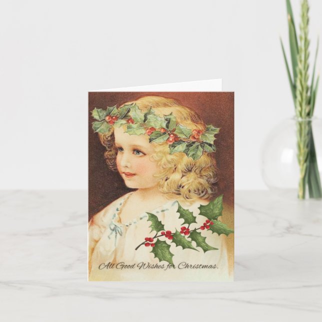 Julkort för flicka i victoriansk julstil kort (Framsida)