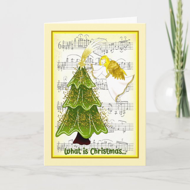 Julkort för fru med Angel & Träd Kort (Framsida)