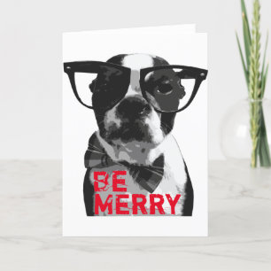 Julkort för HipsterBoston Terrier Helgkort