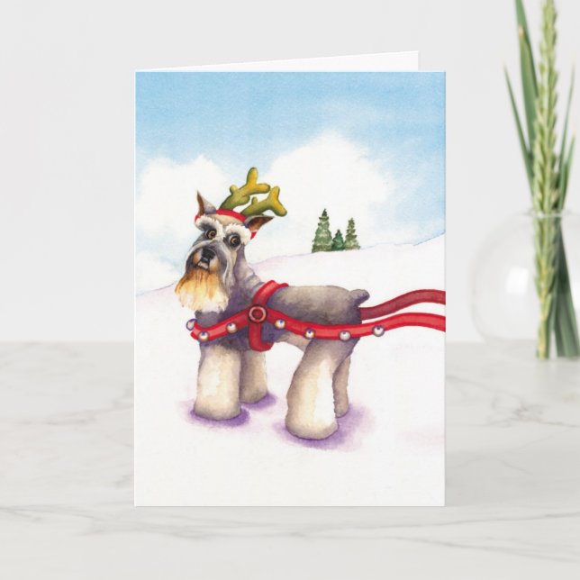 Julkort för Hund älskare - Schnauzer Reindeer Helgkort (Framsida)