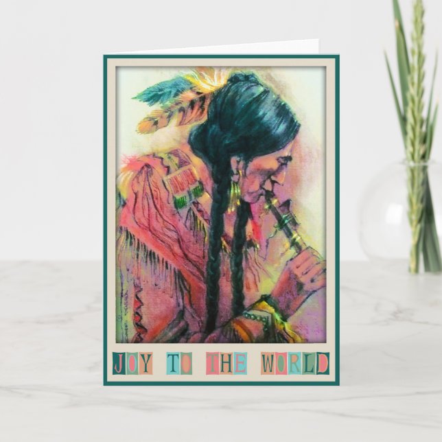 Julkort för indianflöjtspelare helgkort (Framsida)