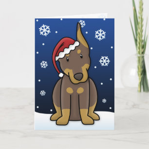 Julkort för Kawaii röd DobermanPinscher Helgkort
