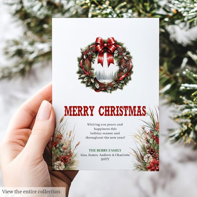 Julkort för lantställe i rött och grönt (Farmhouse Christmas greeting card red green

)