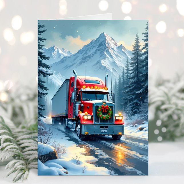 Julkort för lastbilschaufför på isvägen helgkort (Truck Driver Christmas Card)