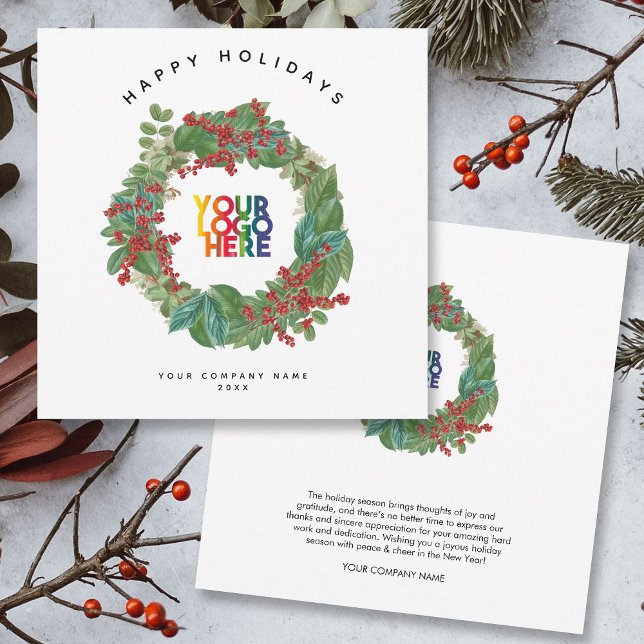 Julkort för Logotyp av helgdag WAN Business (Holiday Wreath Business Logo Christmas Card)