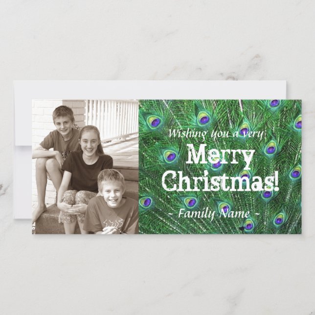 Julkort för påfågelfjäderfoto (Framsida)