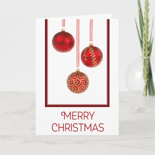 Julkort för röda prydnadsföremål helgkort (Framsida)