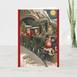 julkort för Santa Tåg Vintage Helgkort