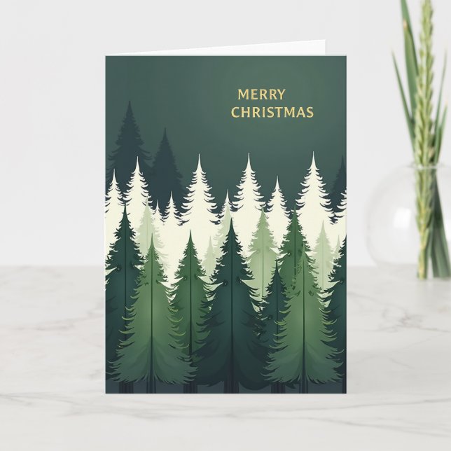 Julkort för skogen - Modern Evergreen Träd Kort (Framsida)