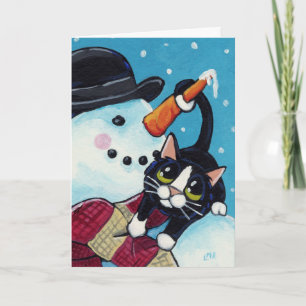 Julkort för smokingkatt- och gentlemansnögubbe helgkort