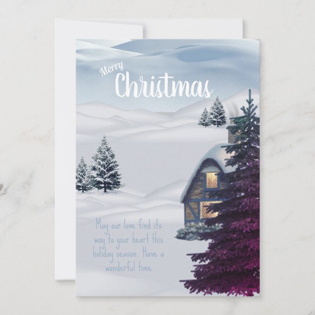 Julkort för Snö-kabinett, Rustic Winter-helgdag (Framsida)
