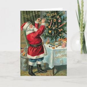Julkort för träd för vintageSanta bräm Helgkort