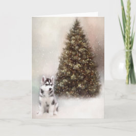 Julkort för valpen siberian husky helgkort